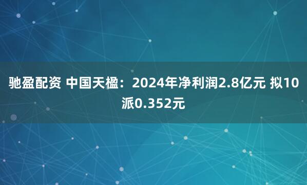 驰盈配资 中国天楹：2024年净利润2.8亿元 拟10派0.352元